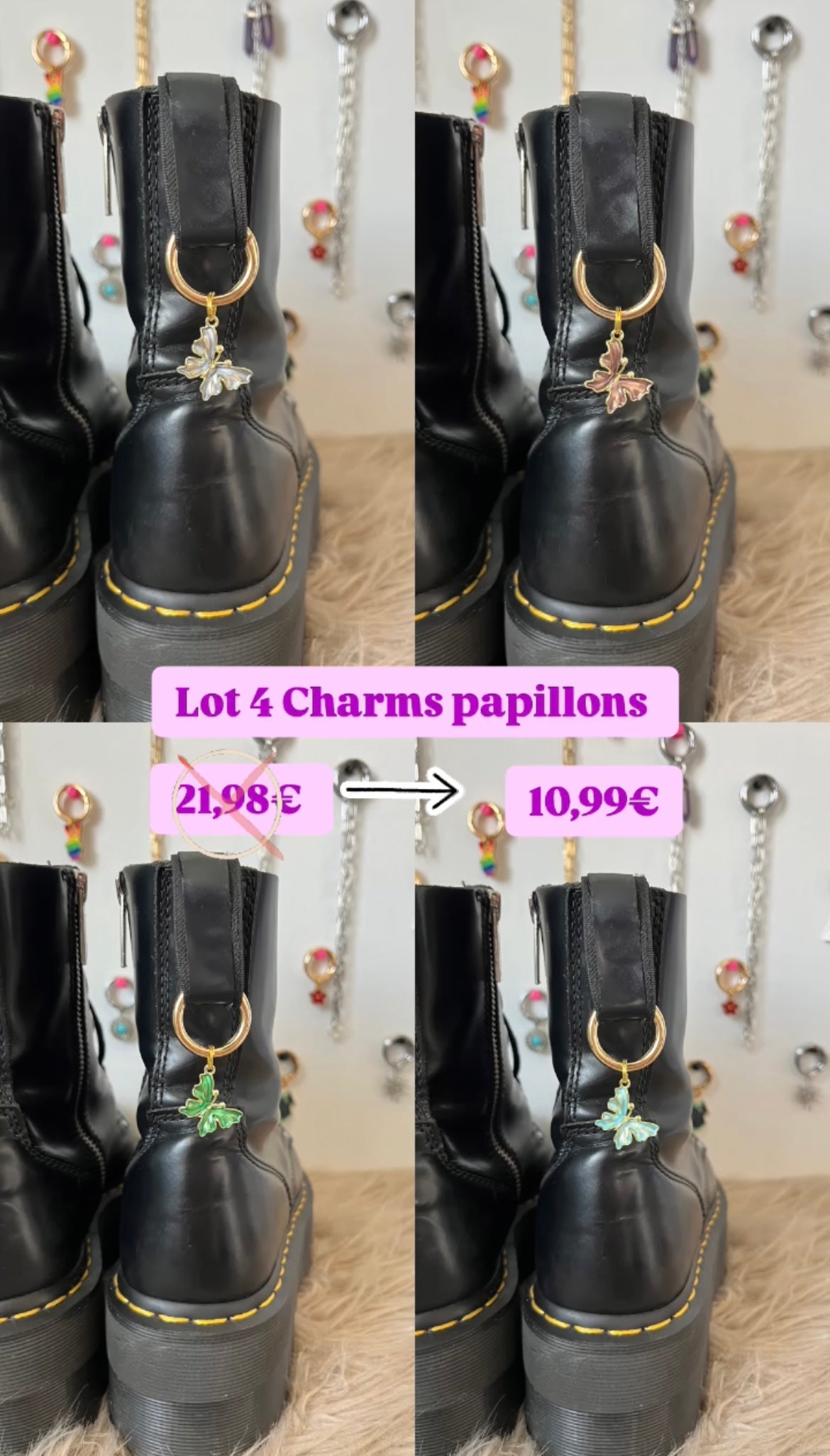 Lot 4 Charms papillons