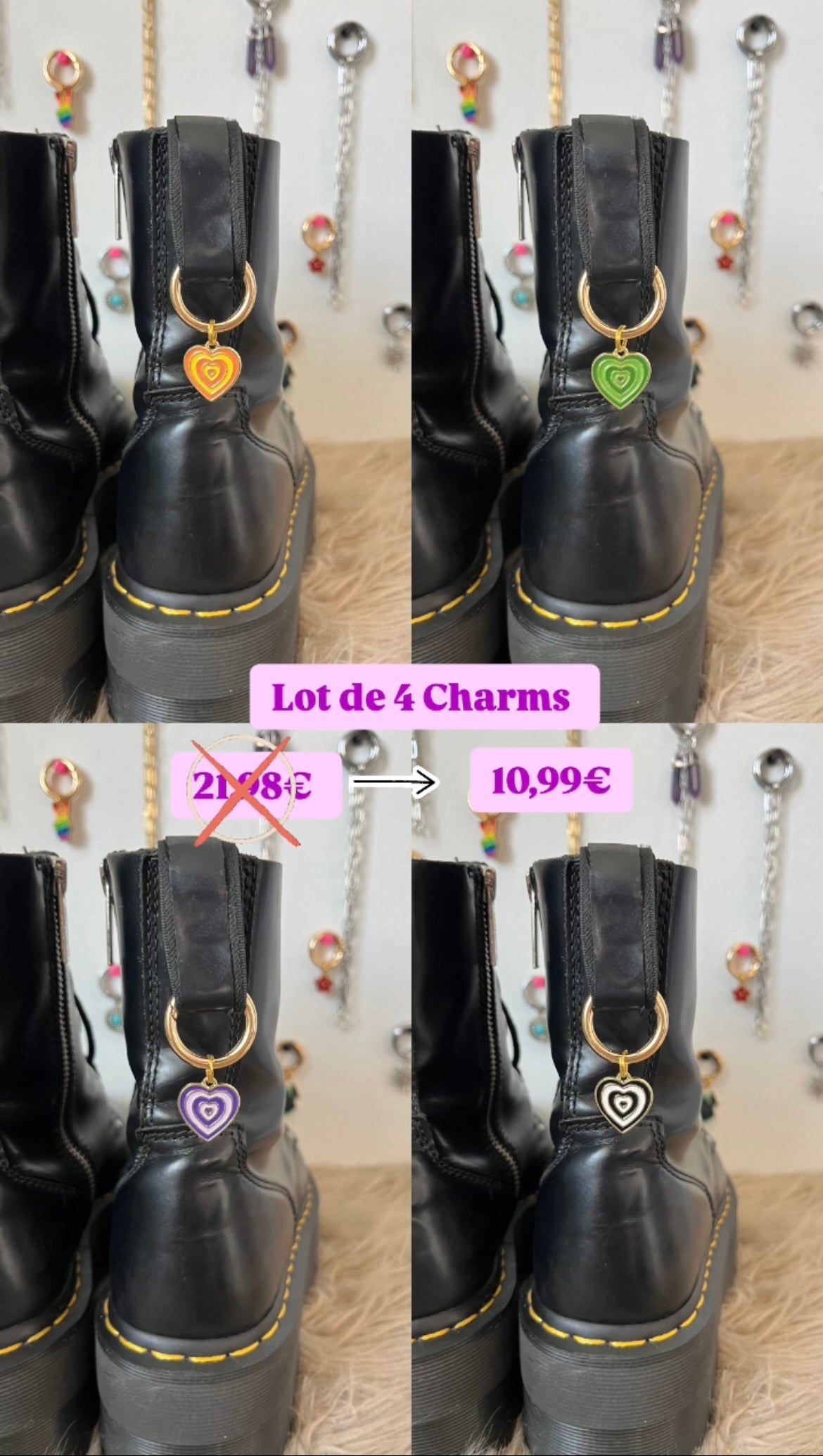 Lot 4 Charms cœurs